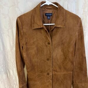 Ann Taylor Woman’s Vintage Collared Button Closure Leather Jacket Brown Size 12